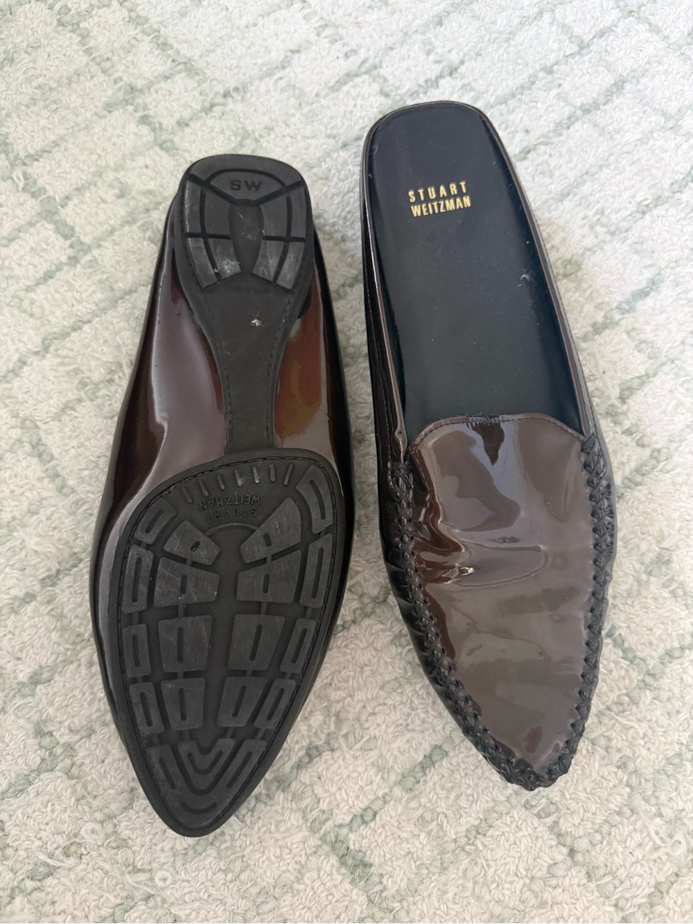 Stuart Weitzman Brown Patent Leather Slip-On Loafers - Picture 2 of 3